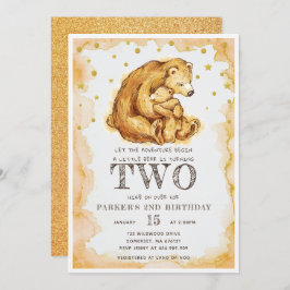 Invitación Bella acuarela Bear Cumpleaños 2. cumpleaños