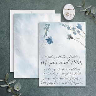Invitación Bella Artes azul turbio caligrafía Boda estilo