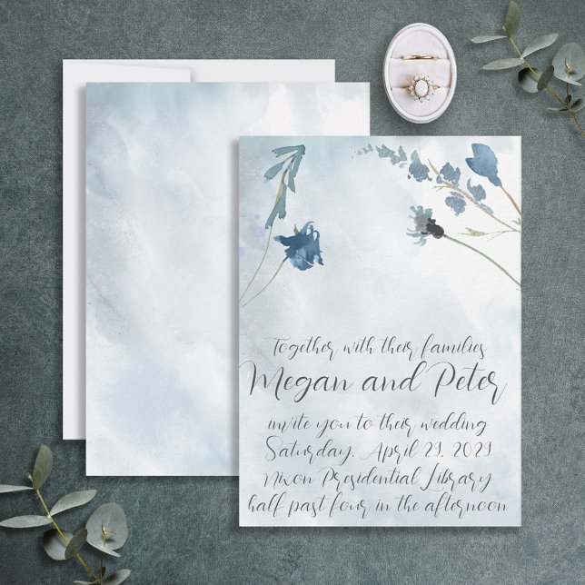 Invitación Bella Artes azul turbio caligrafía Boda estilo (Subido por el creador)