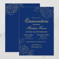 Bella Artes Floral Royal Blue Gold Quinceanera