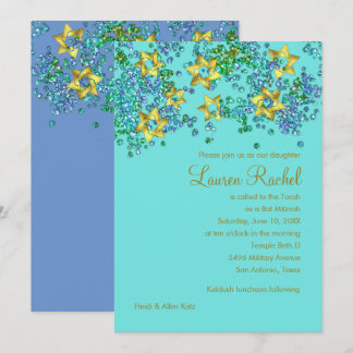 Invitación Bella Bat Mitzvah Estrella Dorada Confeti Brillant