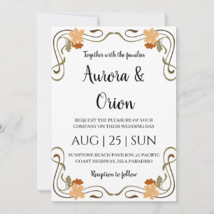Invitación bella boda floral art nouveau vintage