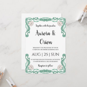 Invitación bella boda floral art nouveau vintage