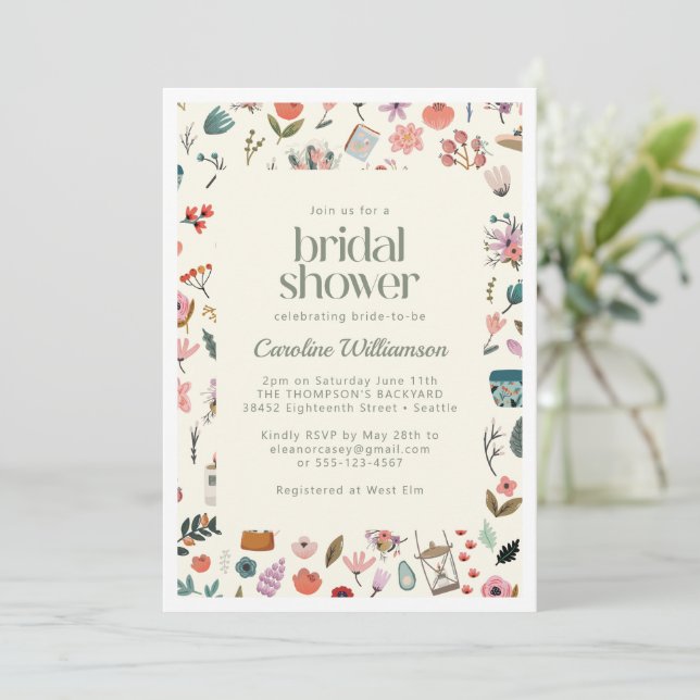 Invitación Bella Botánica Naturaleza Floral Ducha Bridal (Anverso de pie)