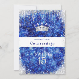 Invitación Bella Corona de Quinceañera con Brillo Azul