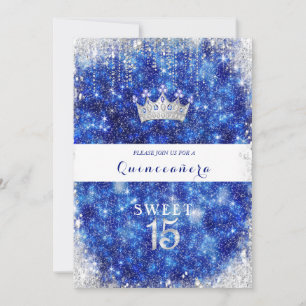 Invitación Bella Corona de Quinceañera con Brillo Azul