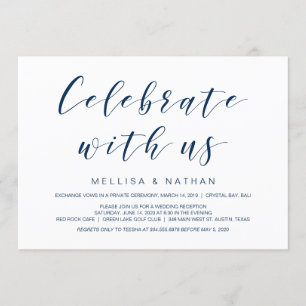 Invitación Bella Elegancia, Azul Marino, Huida de Boda