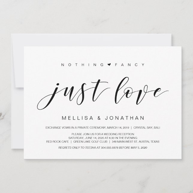 Invitación Bella Elegancia, Negro, Huida de Boda (Anverso)