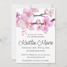 Invitación Bella escritura de caligrafía de flores de cerezo 