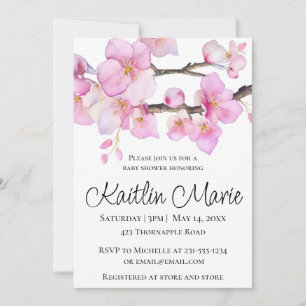 Invitación Bella escritura de caligrafía de flores de cerezo