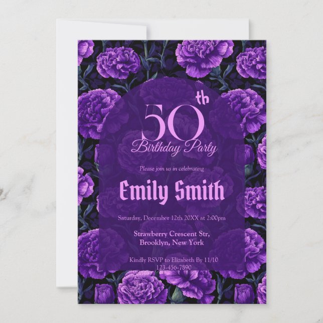 Invitación Bella Fantasía de Clavel Cumpleaños 20 (Anverso)