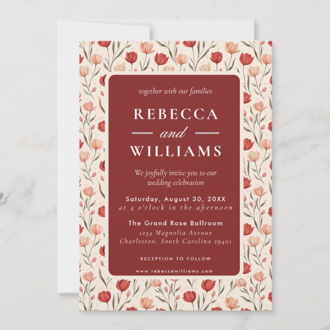 Invitación Bella Flor de Tulipán Mínimo Boda de Otoño (Anverso)