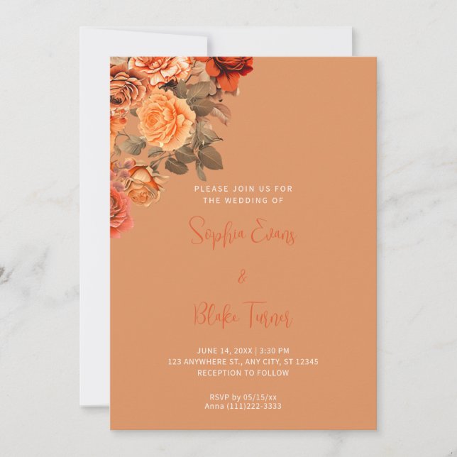 Invitación Bella Naranja Floral Bouquet Naranja Boda (Anverso)