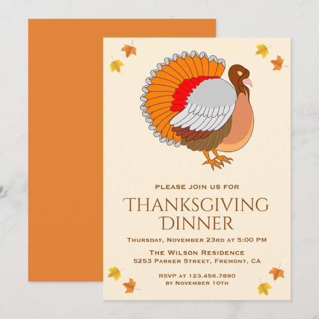 Invitación Bella Naranja Turquía Fiesta de la cena de Acción  (Anverso / Reverso)