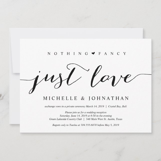 Invitación Bella Negro Nada Fancy Sólo Amor, Elopement (Anverso)