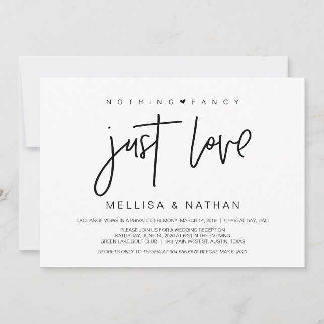 Invitación Bella Negro Nada Fancy Sólo Amor, Elopement (Anverso)