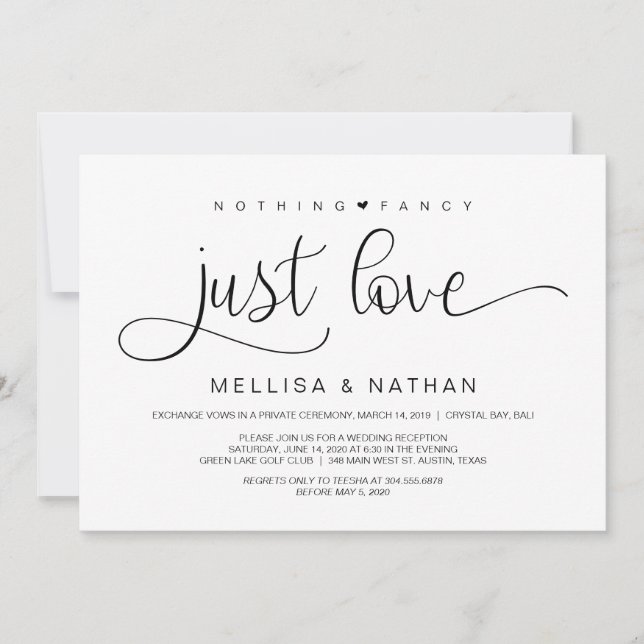 Invitación Bella Negro Nada Fancy Sólo Amor, Elopement (Anverso)