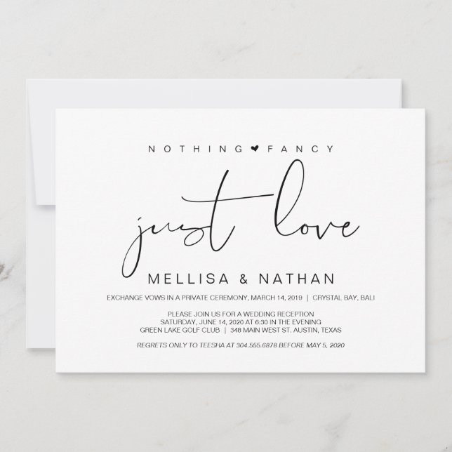 Invitación Bella Negro Nada Fancy Sólo Amor, Elopement (Anverso)
