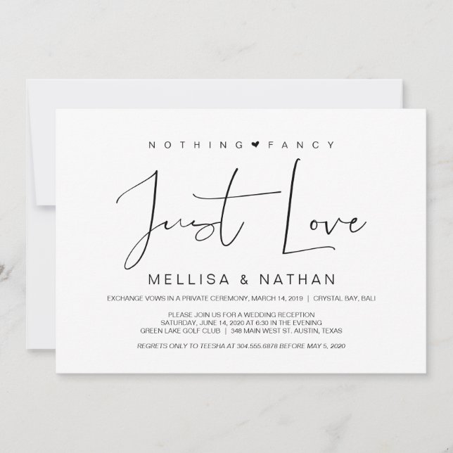 Invitación Bella Negro Nada Fancy Sólo Amor, Elopement (Anverso)