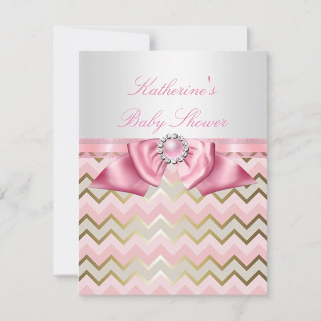 Invitación Bella Niña para Shower Rosa Chevron Dorado (Anverso)