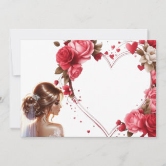 Invitación Bella Novia con Corazón de Rosas Rosadas