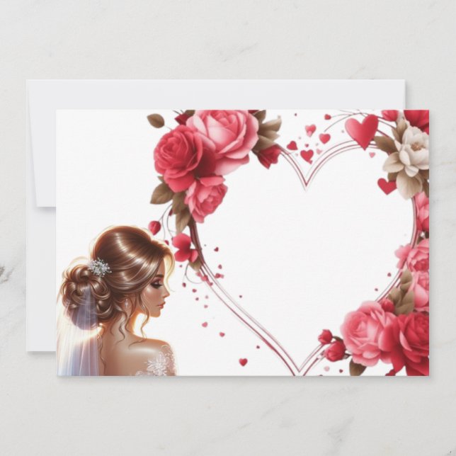 Invitación Bella Novia con Corazón de Rosas Rosadas (Anverso)