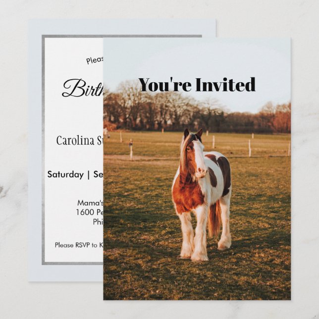 Invitación Bella pintura marrón Borrador de foto de caballo C (Anverso / Reverso)