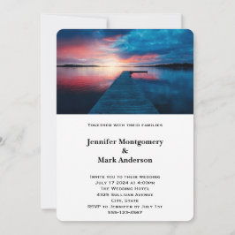 Invitación Bella puesta de sol en boda de lago tranquilo