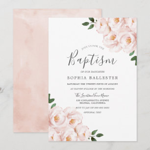 Invitación Bella Rubor suave rosa Floral bebé bautismo