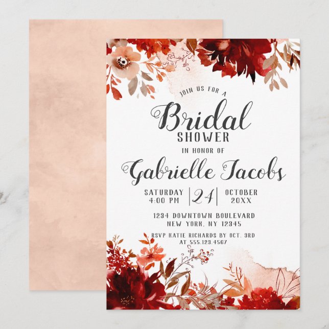 Invitación Bella Rustica Floral Caída Boda Ducha Bridal (Anverso / Reverso)