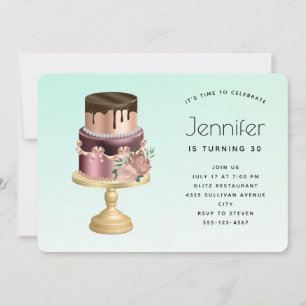 Invitación Bella Tarta de Cumpleaños para Fiesta Glam