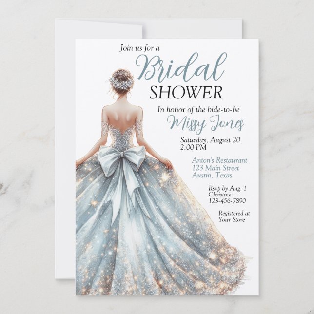 Invitación Bella y espumosa ducha de Boda con traje de novia (Anverso)