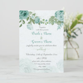 Invitación bellas flores azules hojas verdes boda