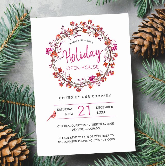 Invitación Bellas rojas en invierno Holiday Open House (Subido por el creador)
