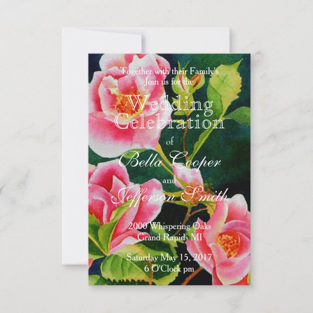 Invitación Bellas rosas rosas rosas, rosas rojas, acuarelas f (Anverso)