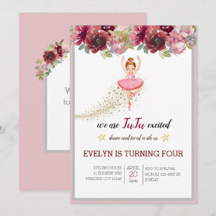 Invitación Bellerina Dancer   Cumpleaños del ballet floral ro