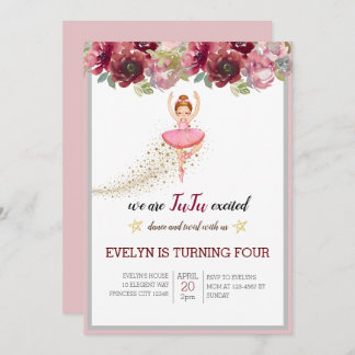Invitación Bellerina Dancer | Cumpleaños del ballet floral ro