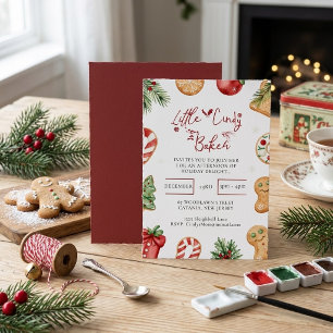Invitación Belleza Acuarela Navidad Hornear Galleta Pequeño P