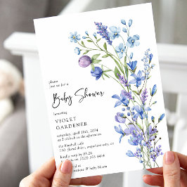 Invitación Belleza Botánica Azul Fiesta de Bebé Flores Silves