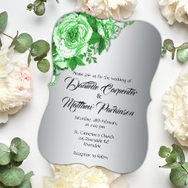 Invitación Belleza botánica: Rosas verdes, Boda plateado