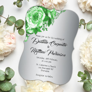 Invitación Belleza botánica: Rosas verdes, Boda plateado