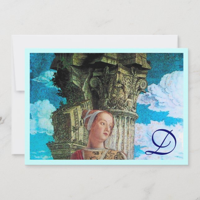 Invitación BELLEZA CLÁSICA MONOGRAM azul antiguo brillante (Anverso)