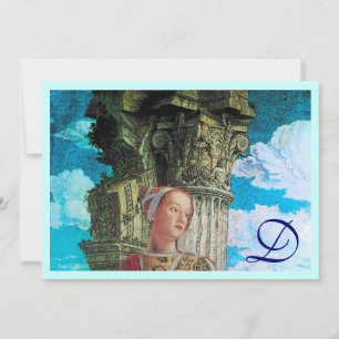 Invitación BELLEZA CLÁSICA MONOGRAM azul antiguo brillante