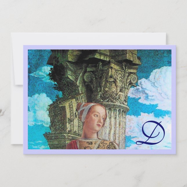 Invitación BELLEZA CLÁSICA MONOGRAM azul antiguo brillante (Anverso)