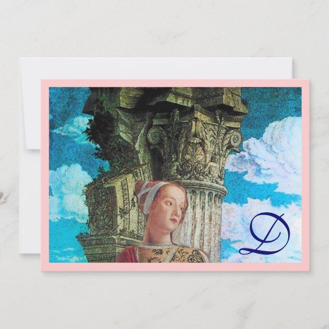 Invitación BELLEZA CLÁSICA MONOGRAM rosa azul brillante antig (Anverso)