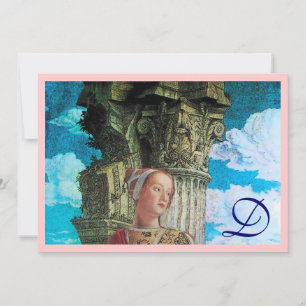 Invitación BELLEZA CLÁSICA MONOGRAM rosa azul brillante antig