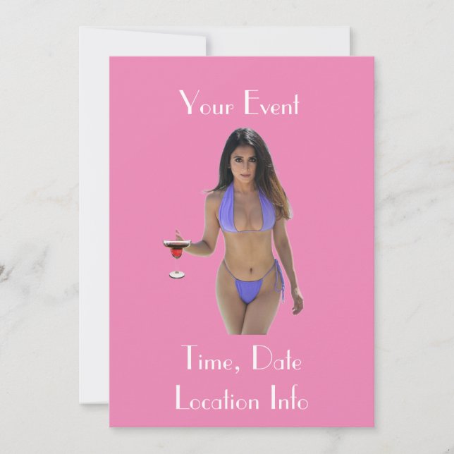 Invitación Belleza de bikini de pelo negro Thunder_Cove (Anverso)