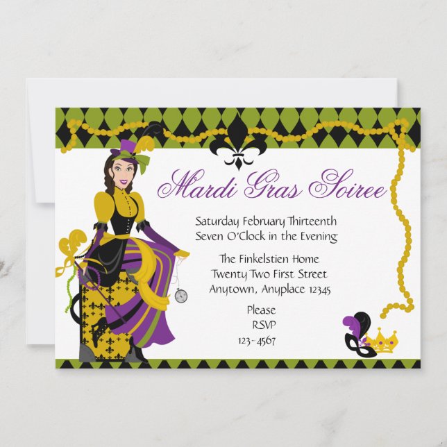 Invitación Belleza de Mardi Gras (Anverso)