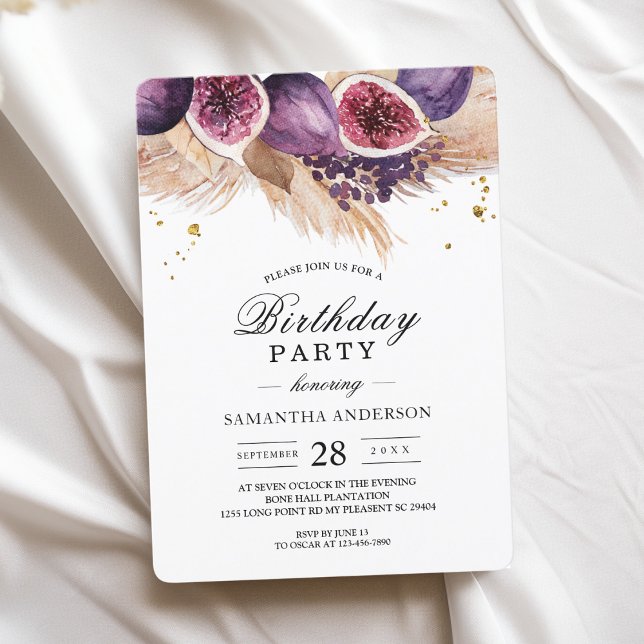 Invitación Belleza de moda Higos Púrpura y Pampas (Subido por el creador)