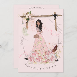 Invitación Belleza del Boho Rosa del Azúcar Quinceañera